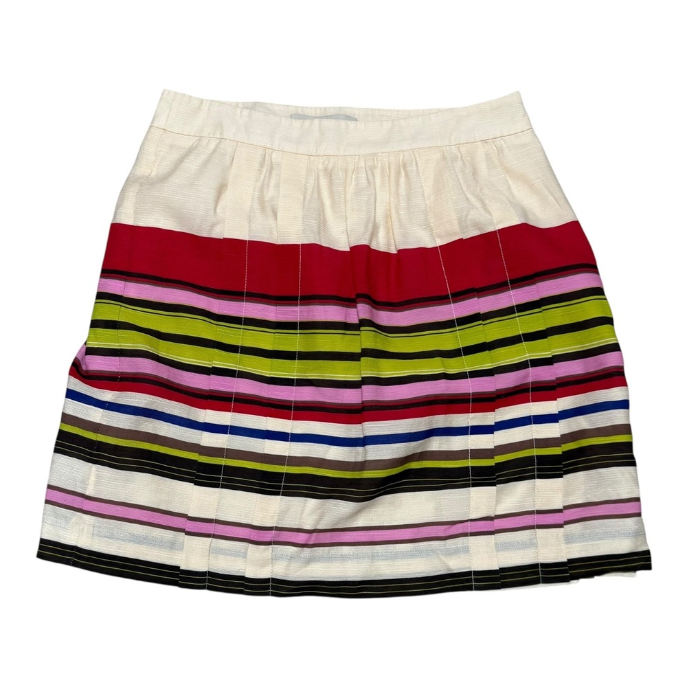 LOFT Striped Mini Skirt Womens 0P Multicolor Excellent Pleated High Waist‎ - Picture 3 of 6